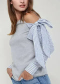Open Shoulder Tie Sleeve Top In Heather Grey - SJB-DIAMOND ELITES