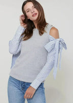 Open Shoulder Tie Sleeve Top In Heather Grey - SJB-DIAMOND ELITES