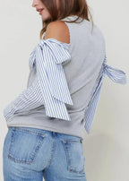 Open Shoulder Tie Sleeve Top In Heather Grey - SJB-DIAMOND ELITES