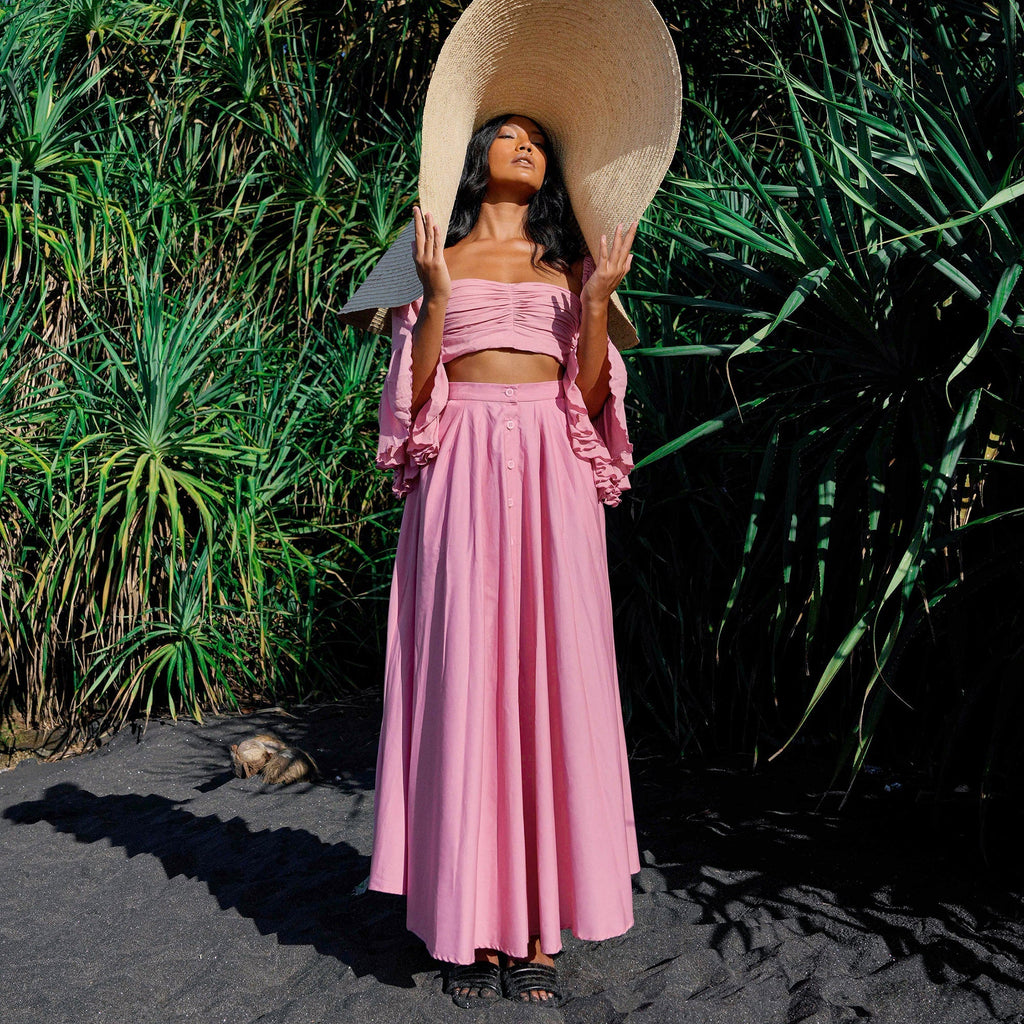 ARUM Pleated Maxi Skirt in Blush Pink Purplish Diva