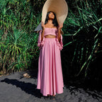 ARUM Pleated Maxi Skirt in Blush Pink Purplish Diva