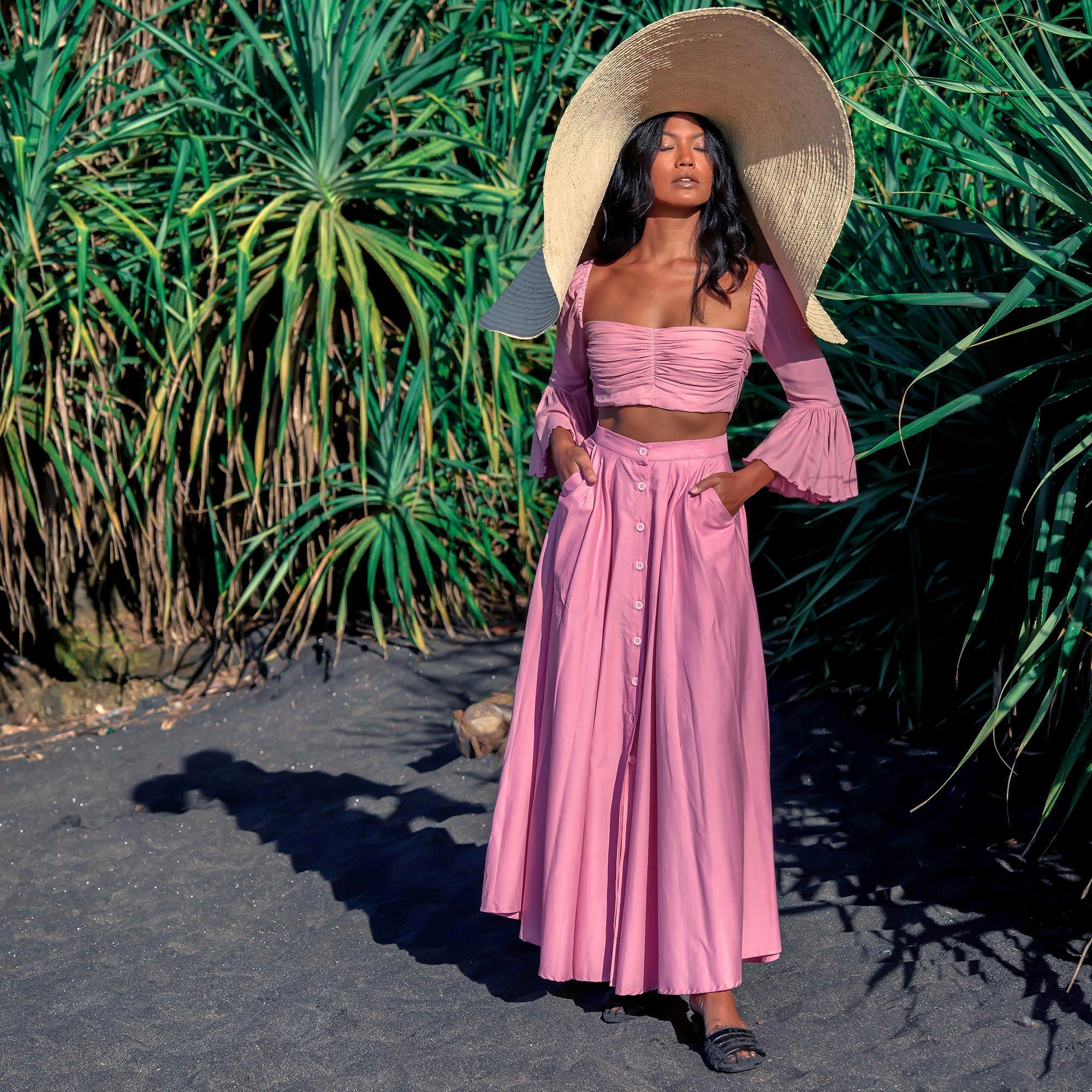 ARUM Pleated Maxi Skirt in Blush Pink Purplish Diva