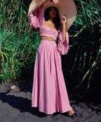 ARUM Pleated Maxi Skirt in Blush Pink Purplish Diva