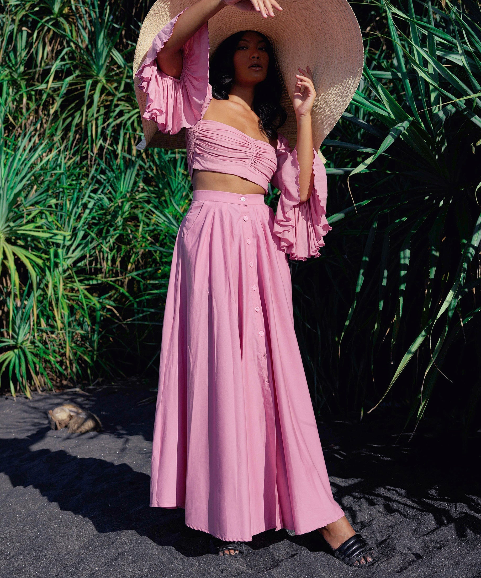 ARUM Pleated Maxi Skirt in Blush Pink Purplish Diva