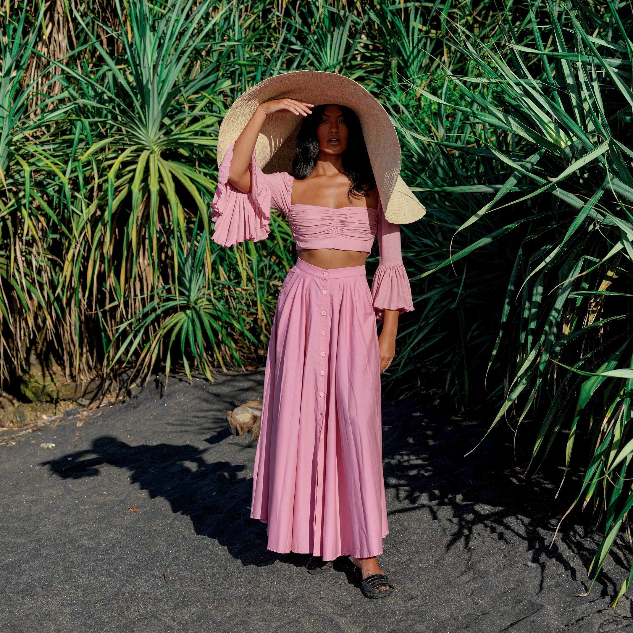ARUM Pleated Maxi Skirt in Blush Pink Purplish Diva
