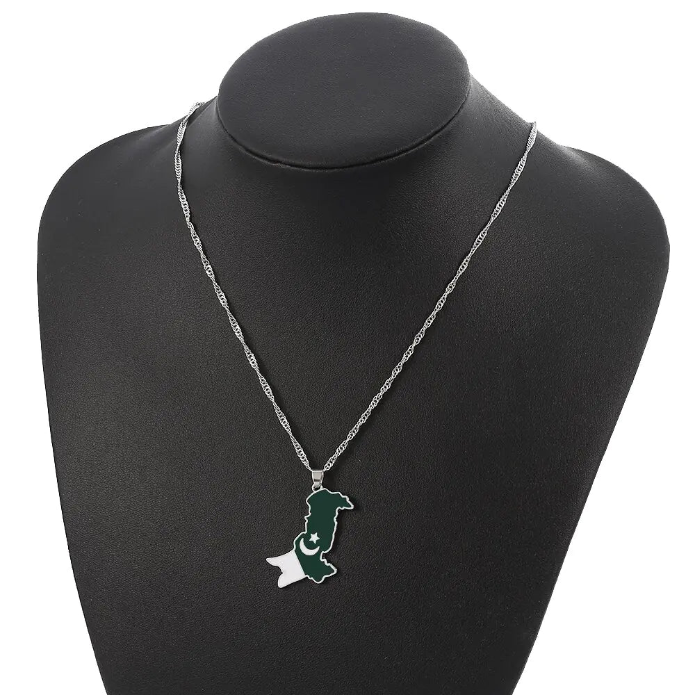 Pakistan Map and Flag Pendant Necklaces Lootquake LLC