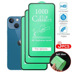 3PCS 100D Ceramic Protective Glass For iPhone 14 13 12 Mini 11 Pro XR XS Max X 8 7 Plus SE 2020 Soft Screen Protector Film Series Tempered Glass Screen Protector Stevvex