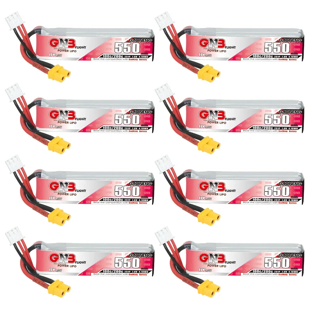 GNB 2S 7.6V 550mAh 100C/200C HV Lipo Battery For Happymodel FPV Racing Cine Whoop BetaFPV RC Drone With XT30U-F Plug