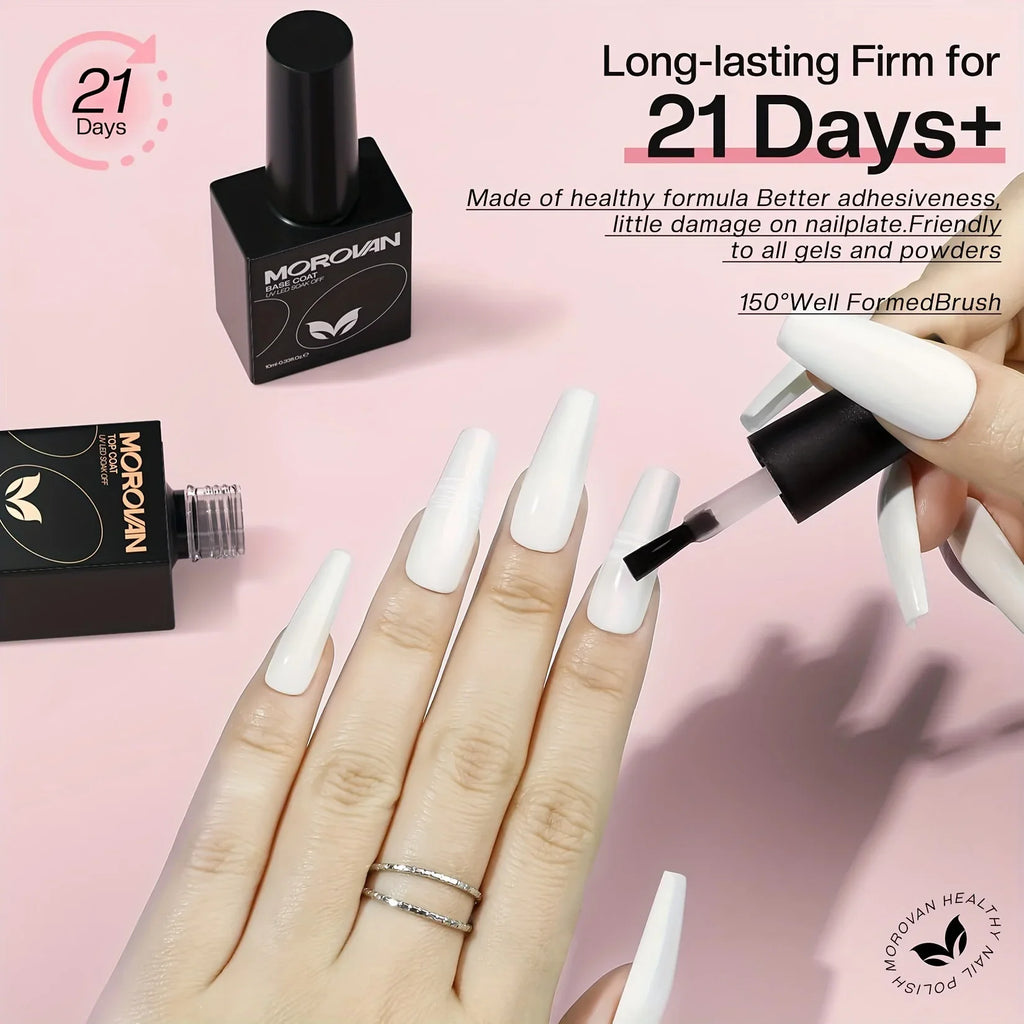 Morovan Gel Base Top Coat-Soak Off Gel Nail Polish ideal for beginners offers long-lasting UV glossy shine Perfect for home use Lootquake LLC
