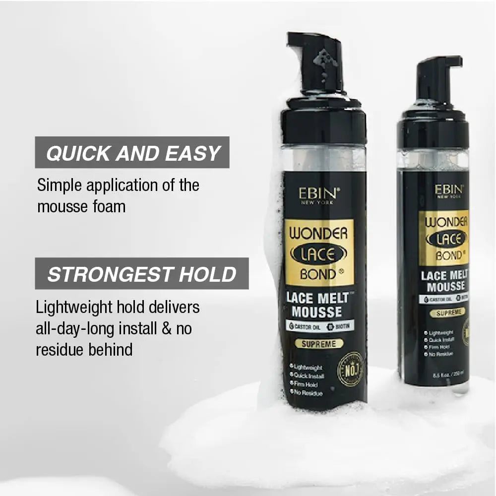 Ebin New York Wonder Lace Bond Lace Melt Mousse Supreme 8.5oz/ 250ml - Maximum Hold, Ideal for Seamless Lace Melts Lootquake LLC