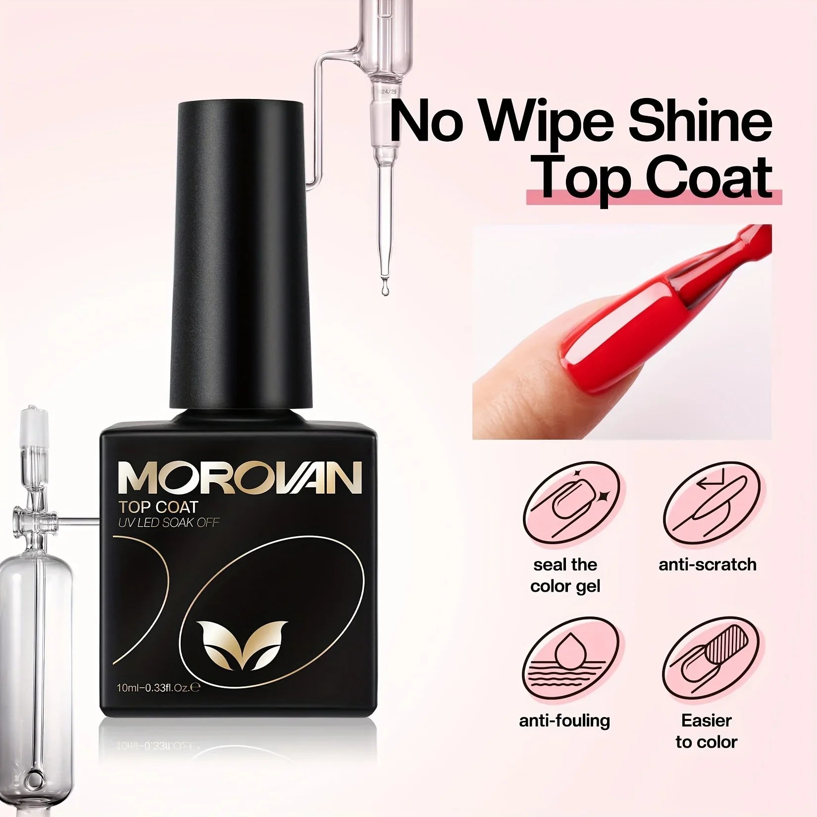 Morovan Gel Base Top Coat-Soak Off Gel Nail Polish ideal for beginners offers long-lasting UV glossy shine Perfect for home use Lootquake LLC