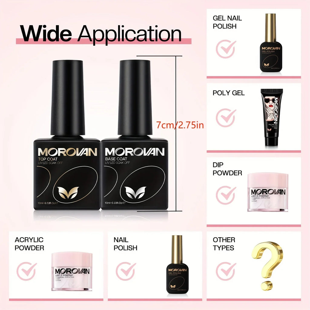 Morovan Gel Base Top Coat-Soak Off Gel Nail Polish ideal for beginners offers long-lasting UV glossy shine Perfect for home use Lootquake LLC