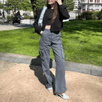 Adjustable Cargo Pants Women Straight Fit Baggy Wide Leg High Waist Pants Pockets Retro Street Style Casual Trousers - SJB-DIAMOND ELITES