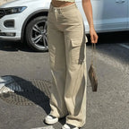 Adjustable Cargo Pants Women Straight Fit Baggy Wide Leg High Waist Pants Pockets Retro Street Style Casual Trousers - SJB-DIAMOND ELITES