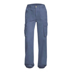 Adjustable Cargo Pants Women Straight Fit Baggy Wide Leg High Waist Pants Pockets Retro Street Style Casual Trousers - SJB-DIAMOND ELITES