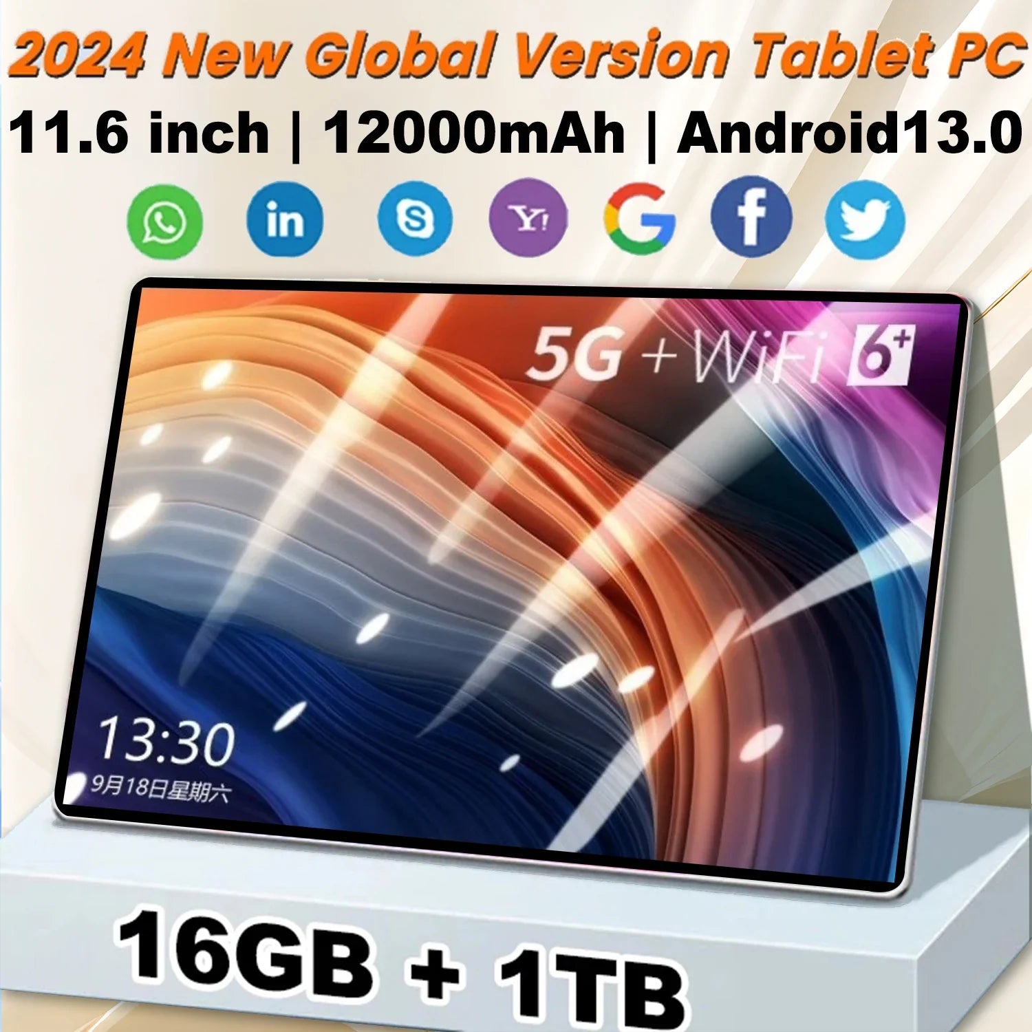2024 New 11.6 inch Network Android 13.0 Tablet 16GB RAM 1TB ROM 16MP 32MP 10 Core 12000mAh tablet 4 5G Wifi Tablet Lootquake LLC