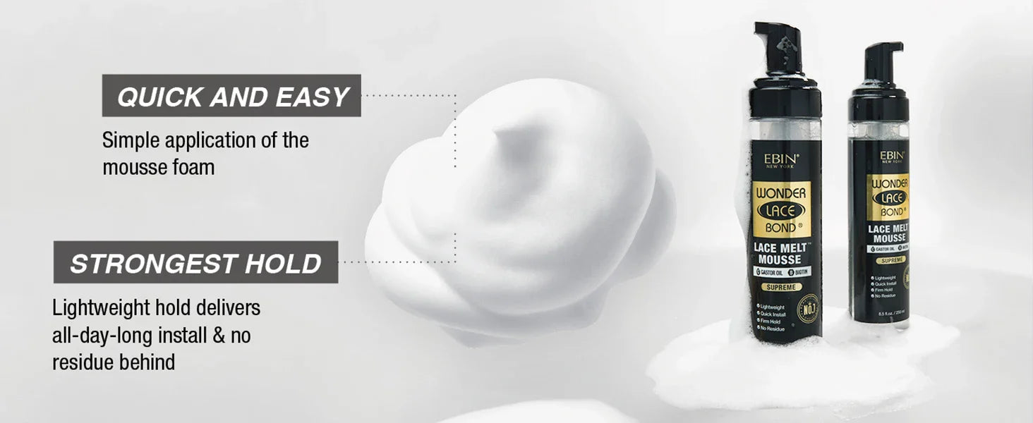 Ebin New York Wonder Lace Bond Lace Melt Mousse Supreme 8.5oz/ 250ml - Maximum Hold, Ideal for Seamless Lace Melts Lootquake LLC