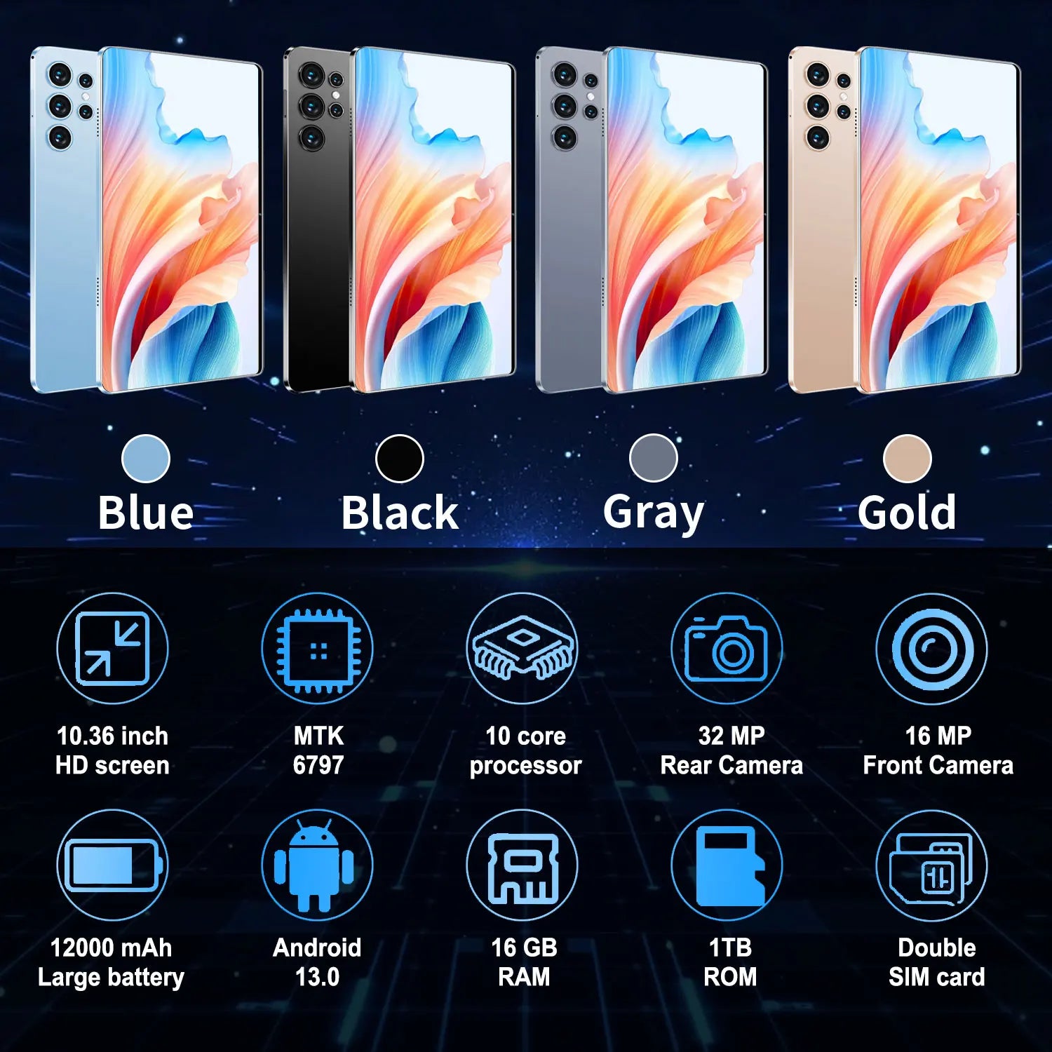2025 Global Version 10.36 Inch Android 13.0 Tablet Android 16GB Ram 1TB Rom 16MP 32MP 12000mAh Network Bluetooth 5G WIFI Tablets Lootquake LLC