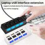 USB 2.0 Hub 5Gbps High Speed Multi USB Ports Power Adapter Expander LED USB 4/7 Ports Splitter With Switch For Laptop Computer