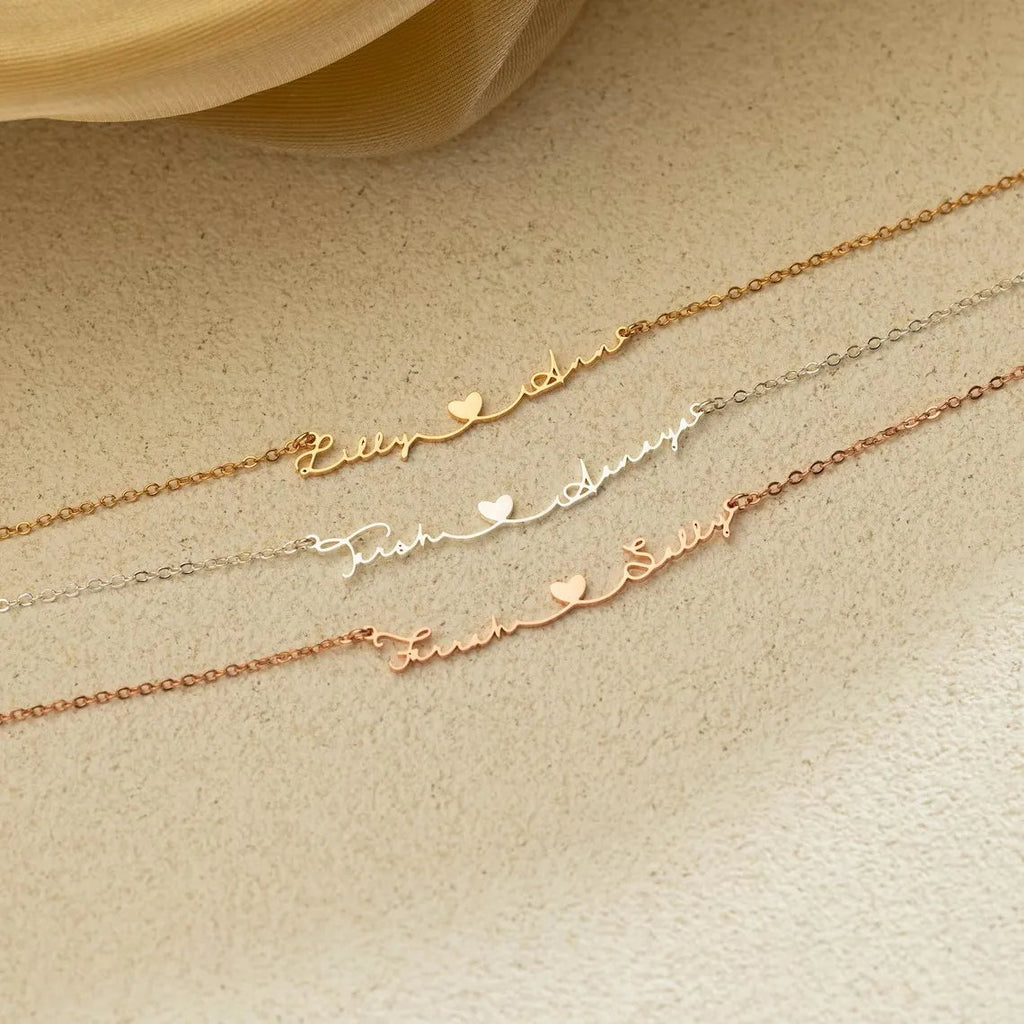  Personalized Two Name Necklace with Heart, Custom Couple Name Necklaces, Silver Letter Necklace for Women, Gifts For Couples, Lootquake LLC