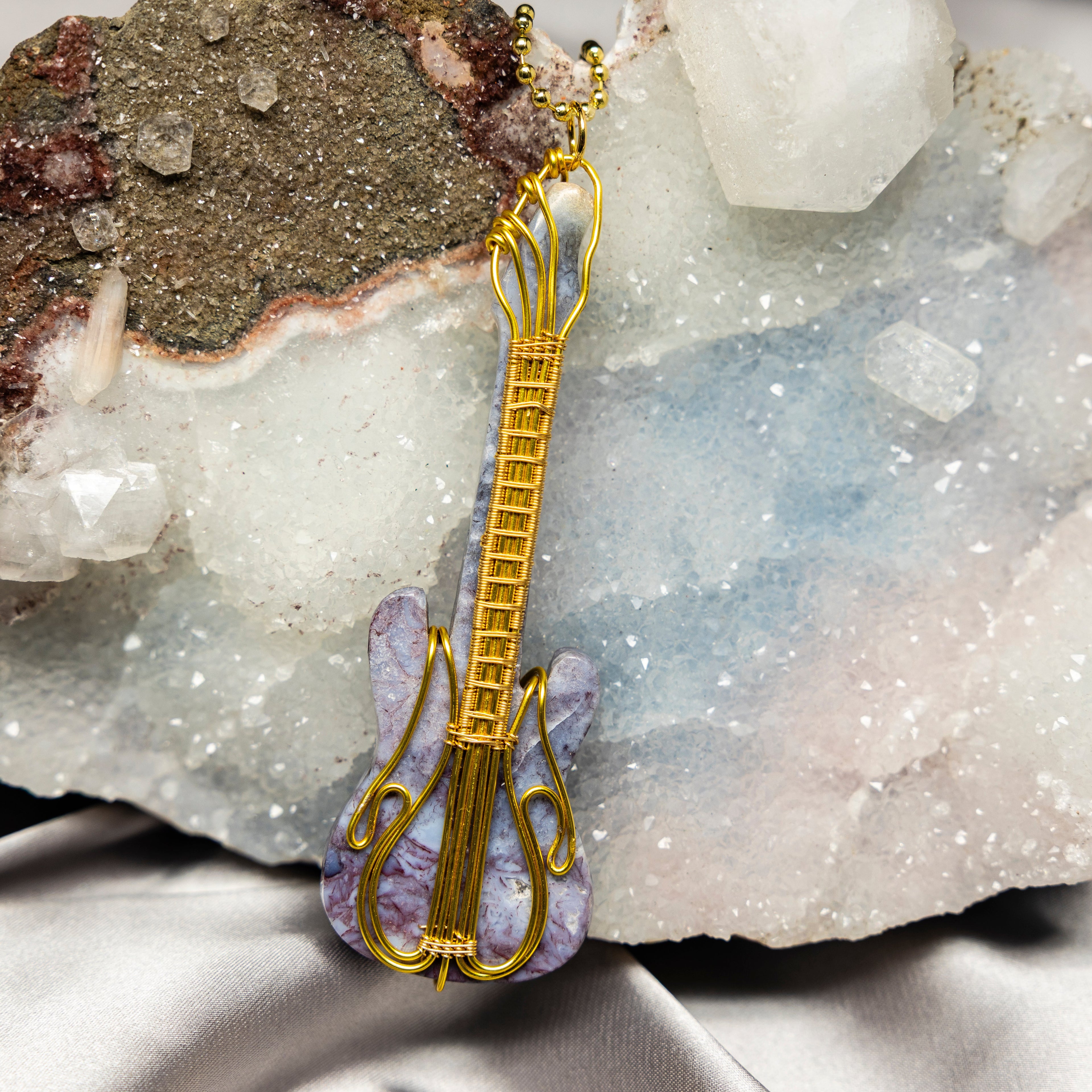 Agate "Guitar" Wire Wrap Crystal Pendant #6 - SJB-DIAMOND ELITES