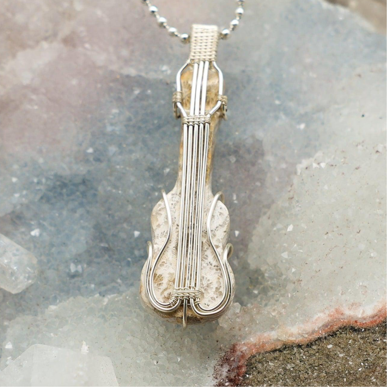 Agatized Coral 'Violin' Wire Wrap Crystal Pendant - SJB-DIAMOND ELITES