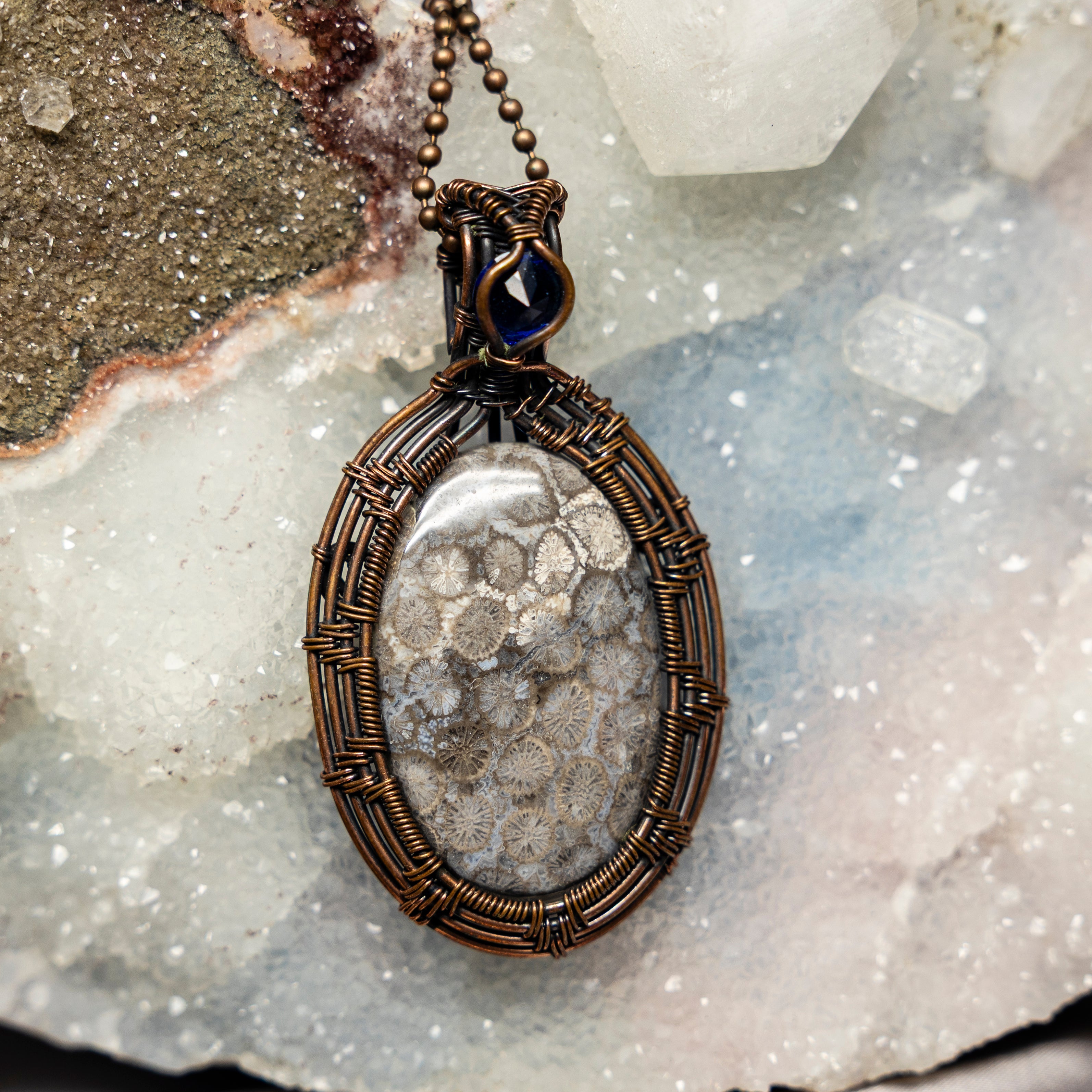 Agatized Coral Wire Wrap Crystal Pendant - SJB-DIAMOND ELITES