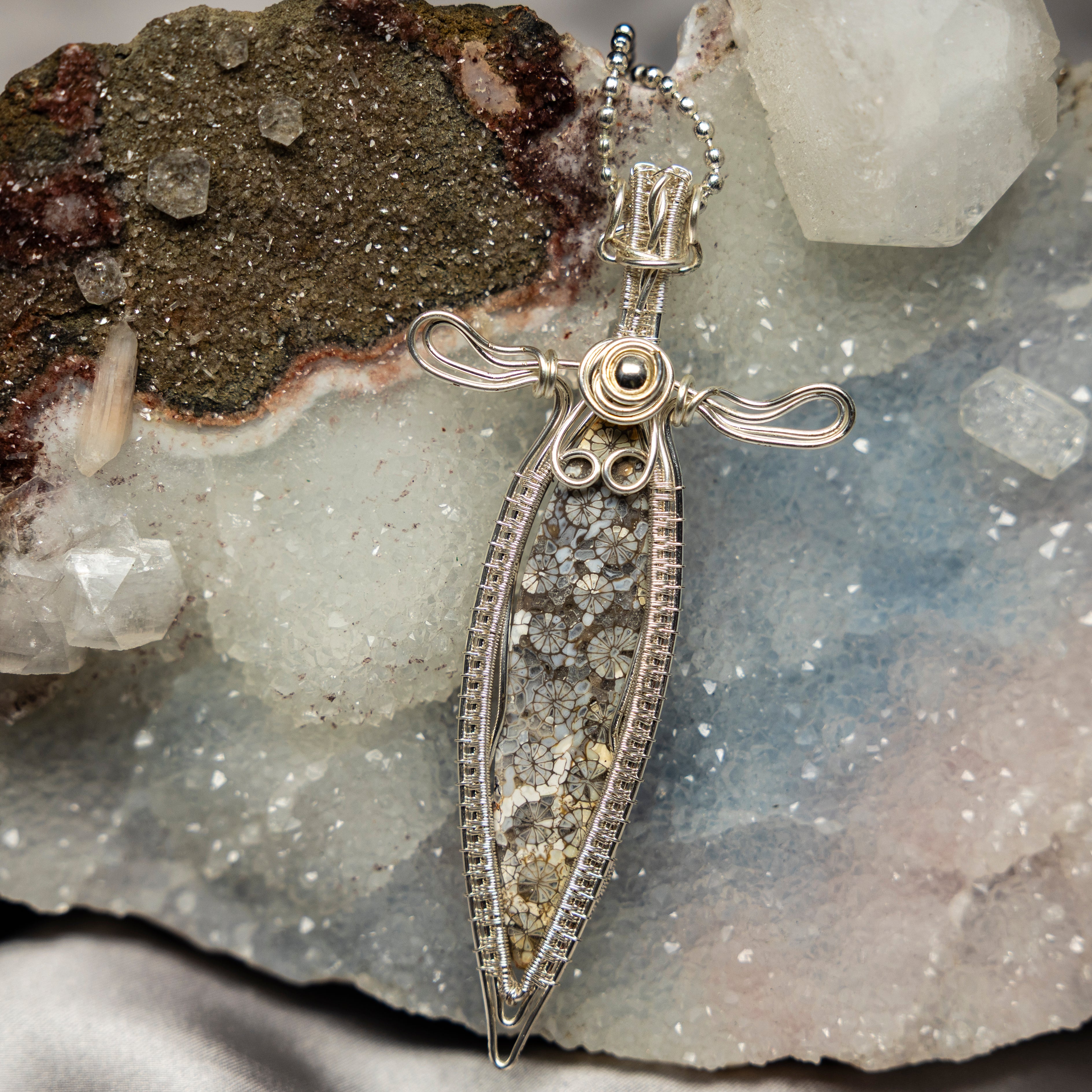Agatized Coral Wire Wrap Crystal Pendant - SJB-DIAMOND ELITES