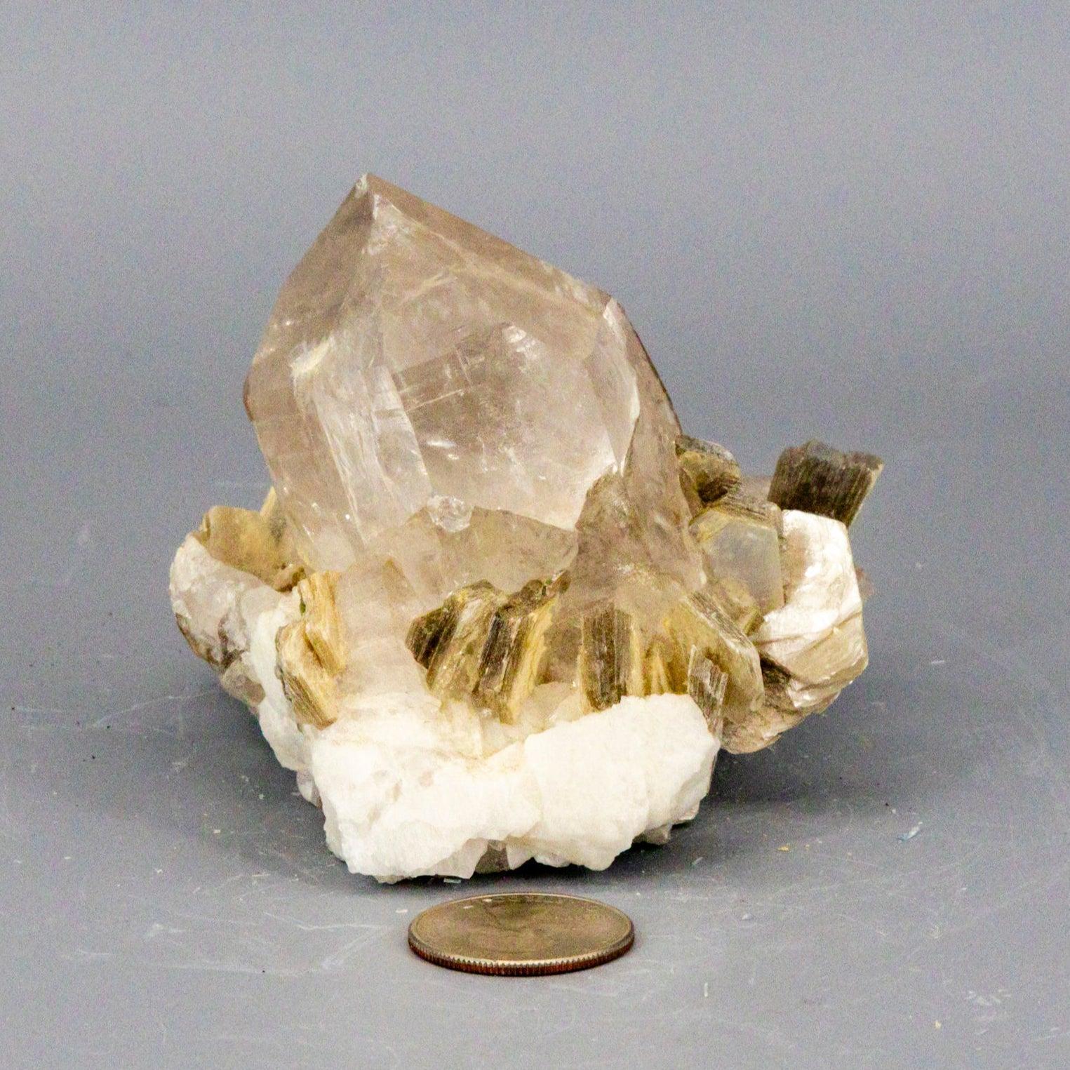 Amazing Clear Quartz Cluster with Book Muscovite (Mica) On Calcite "Rare AAAA+"