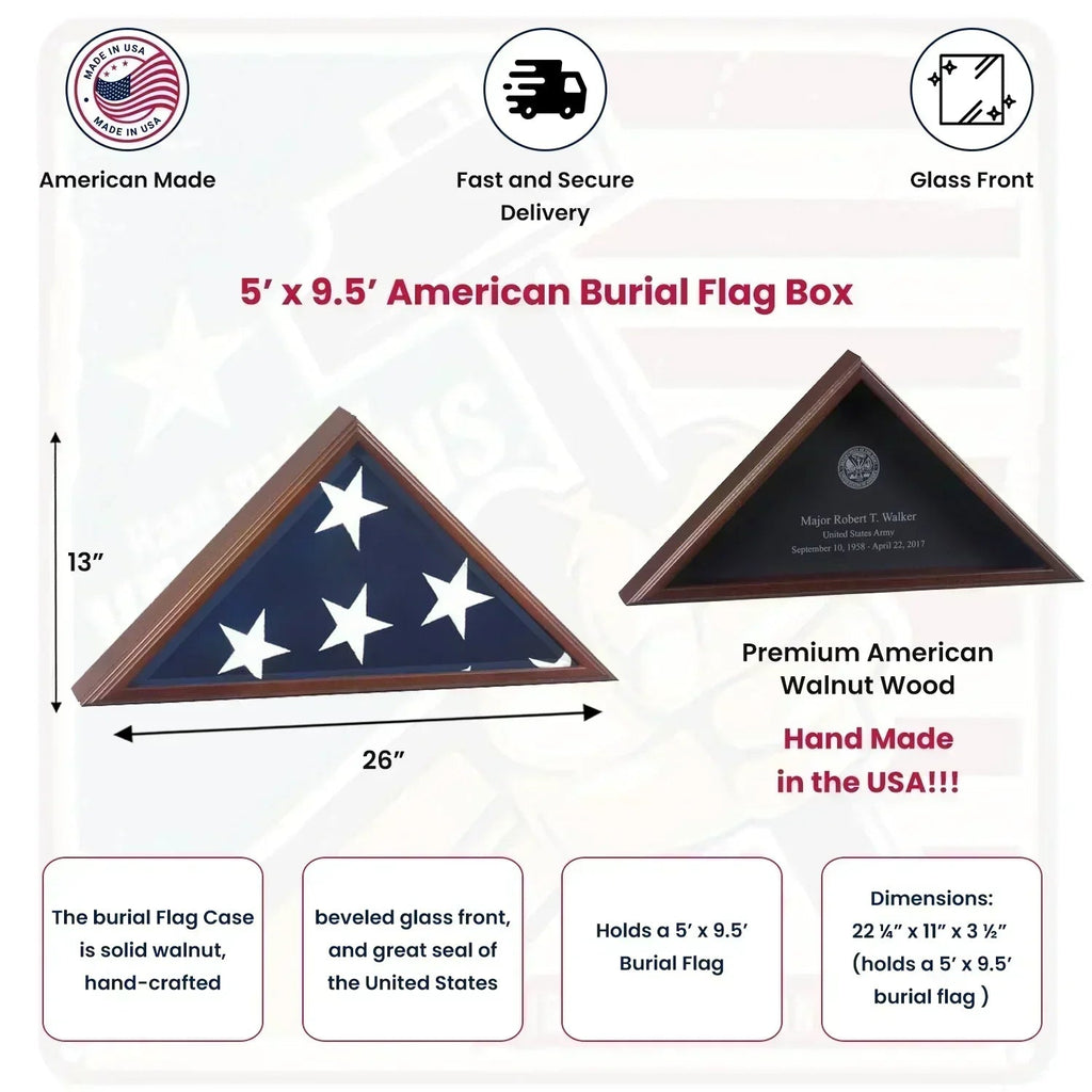 Flag Display Cases, Burial Flag Display Case solid cherry, hand crafted flag case The Military Gift Store