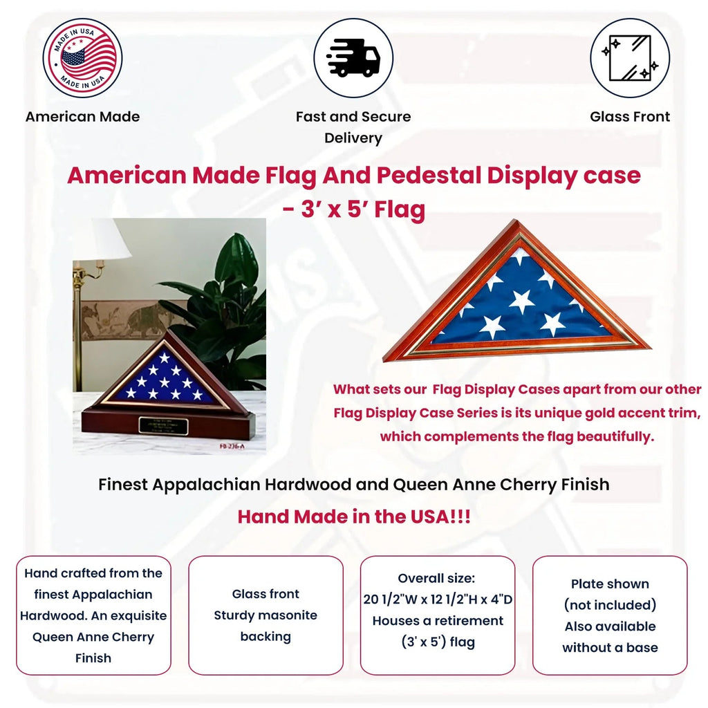American Made Flag and Pedestal Display Case. The Military Gift Store
