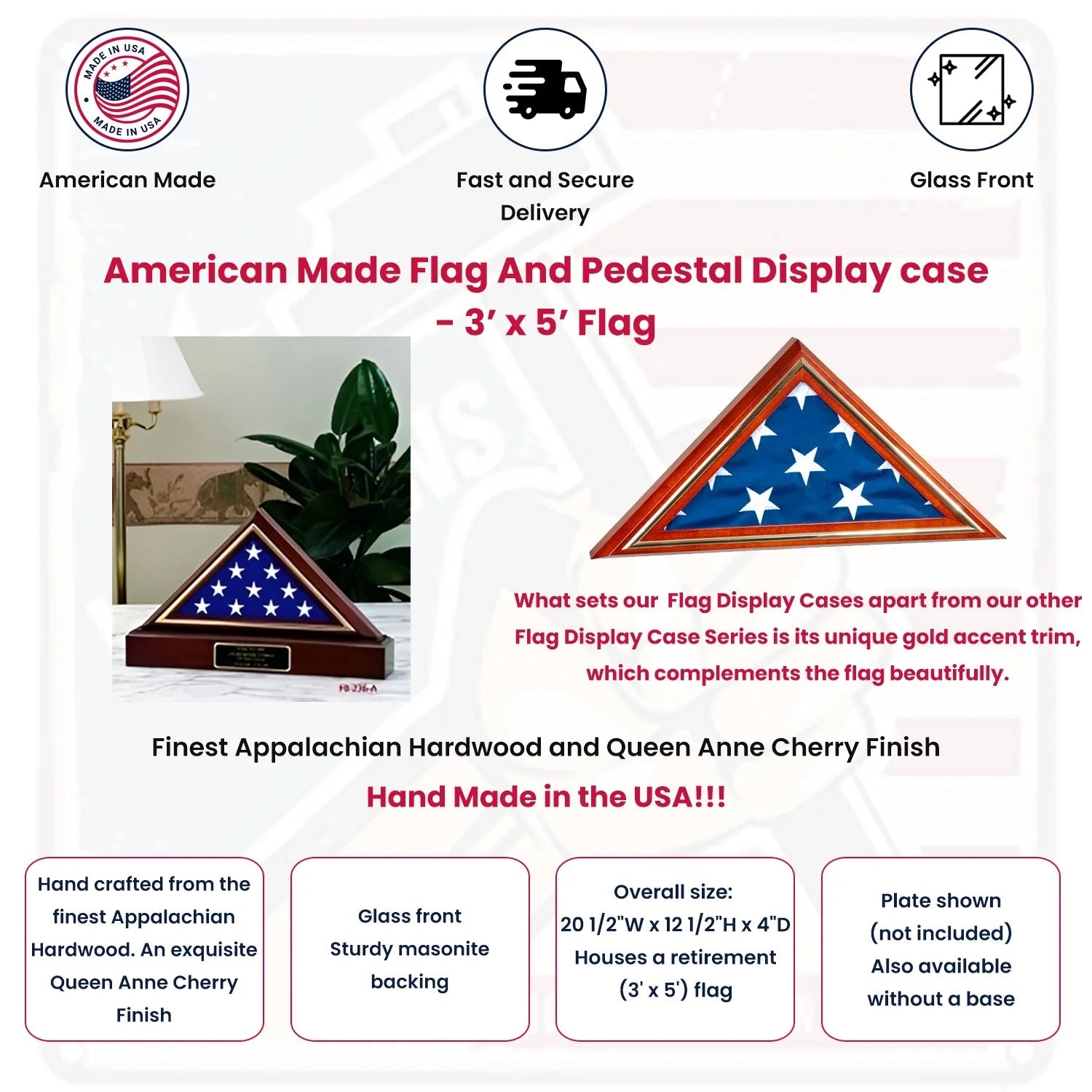 American Made Flag and Pedestal Display Case. The Military Gift Store