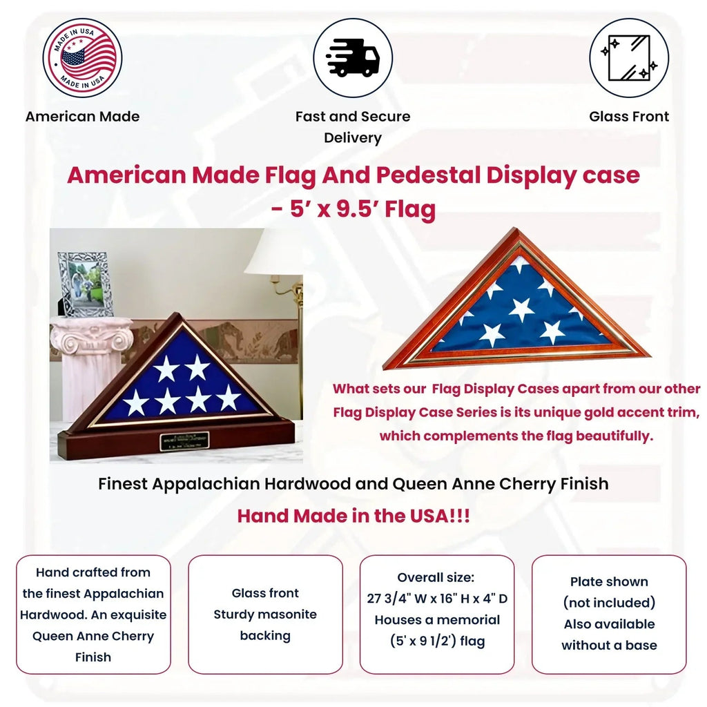 American Made Flag And Pedestal Display case-Size 4'x6' The Military Gift Store