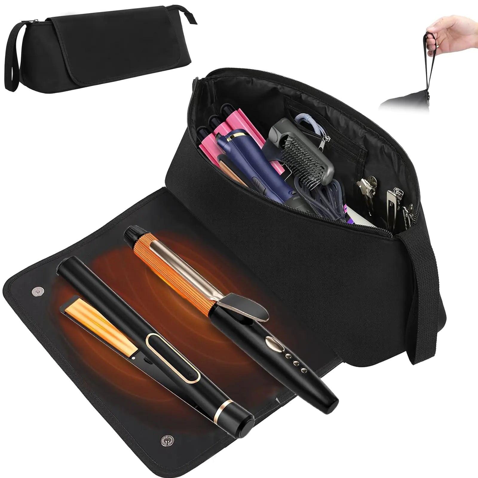 Hair Tools Travel Bag Hot Tools Organizer for Women Hair Styling Accessories Organizer Case Curling Iron Straightener Flat Iron Hair Essentials Dryer Storage Pouch for New Year Day Gift Black Lootquake LLC