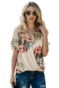 Apricot Floral Twist Short Sleeve Blouse Women’s Top | Femstylo - SJB-DIAMOND ELITES