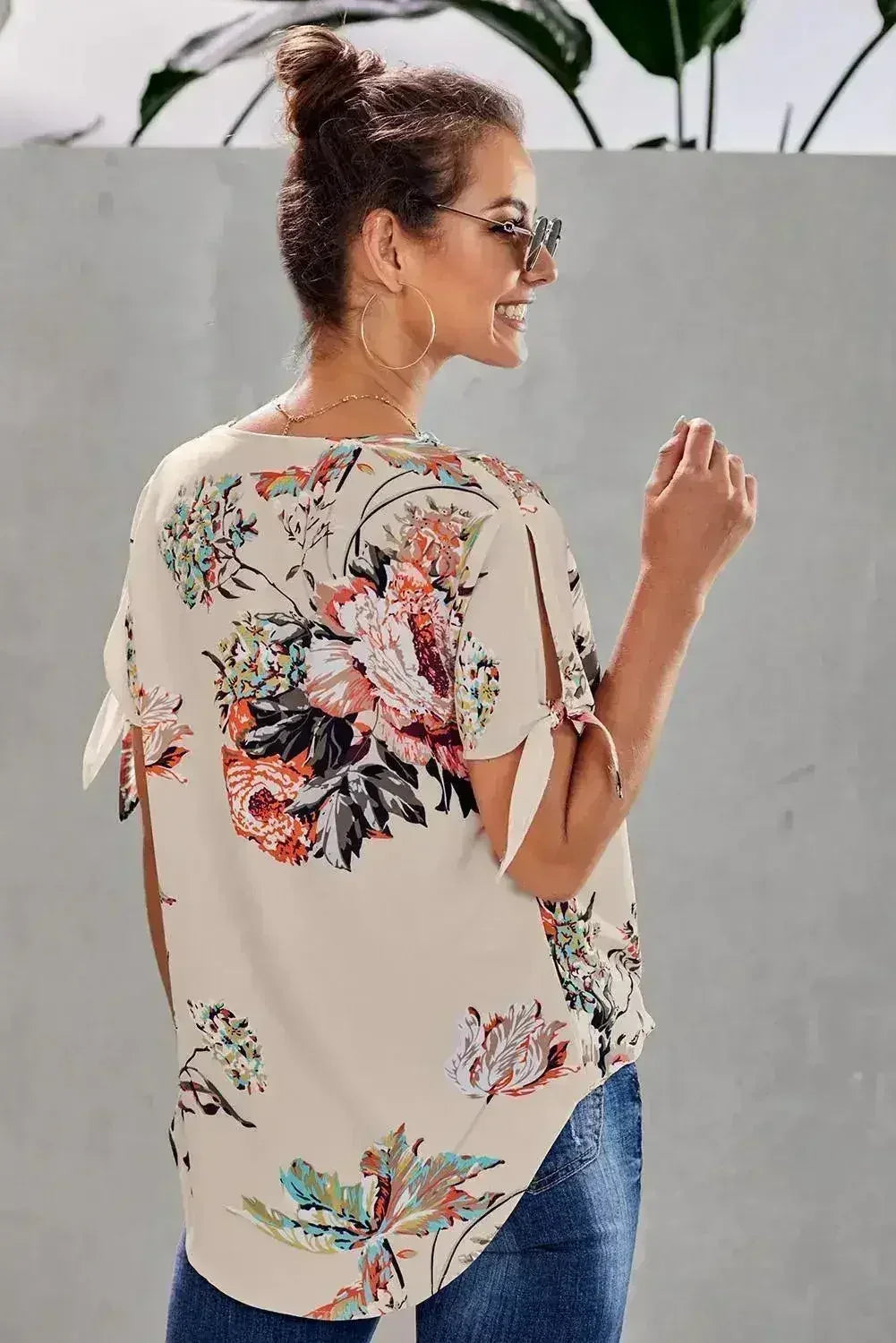 Apricot Floral Twist Short Sleeve Blouse Women’s Top | Femstylo - SJB-DIAMOND ELITES