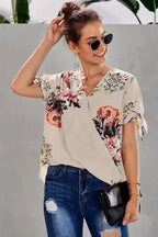 Apricot Floral Twist Short Sleeve Blouse Women’s Top | Femstylo - SJB-DIAMOND ELITES