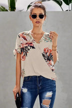 Apricot Floral Twist Short Sleeve Blouse Women’s Top | Femstylo - SJB-DIAMOND ELITES