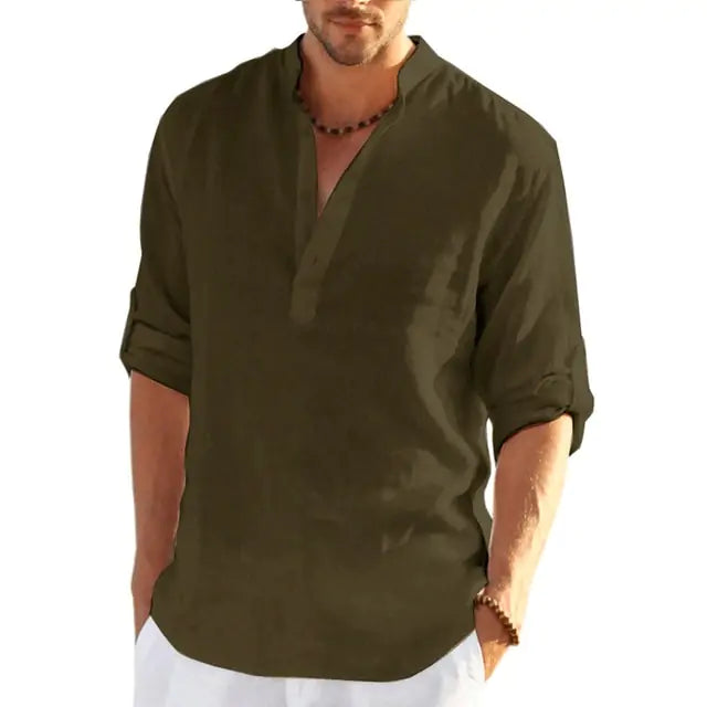 Men's Linen Long Sleeve Shirt Pi-Mart