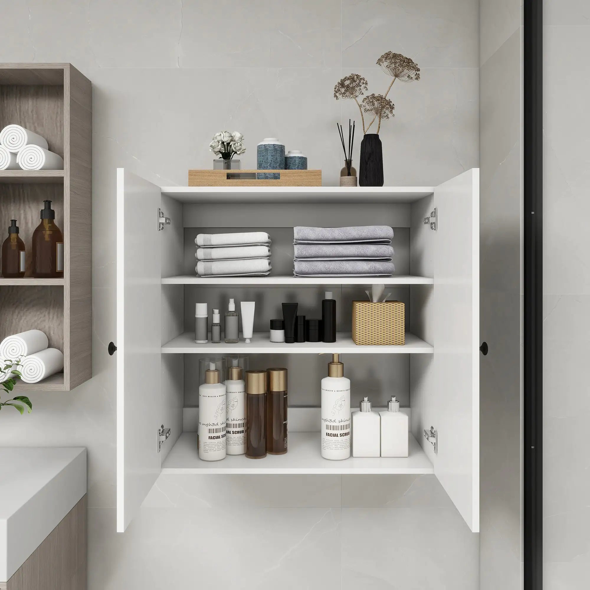 C2 Closet Shelves for bathroom,Wooden Closet System Modular With 2 Doors Shelves Wall Mount Organizer Modern Shelving for Walk in Closet Organization Bedroom Built in Clothes Storage 31.49''W x 16.04''D x 31.49''H Pi-Mart