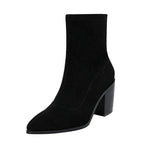 Autumn Women Modern Boots Office Lady Faux Suede Mid-calf Botas Woman Slip-on Pointed Toe Short Booties - SJB-DIAMOND ELITES