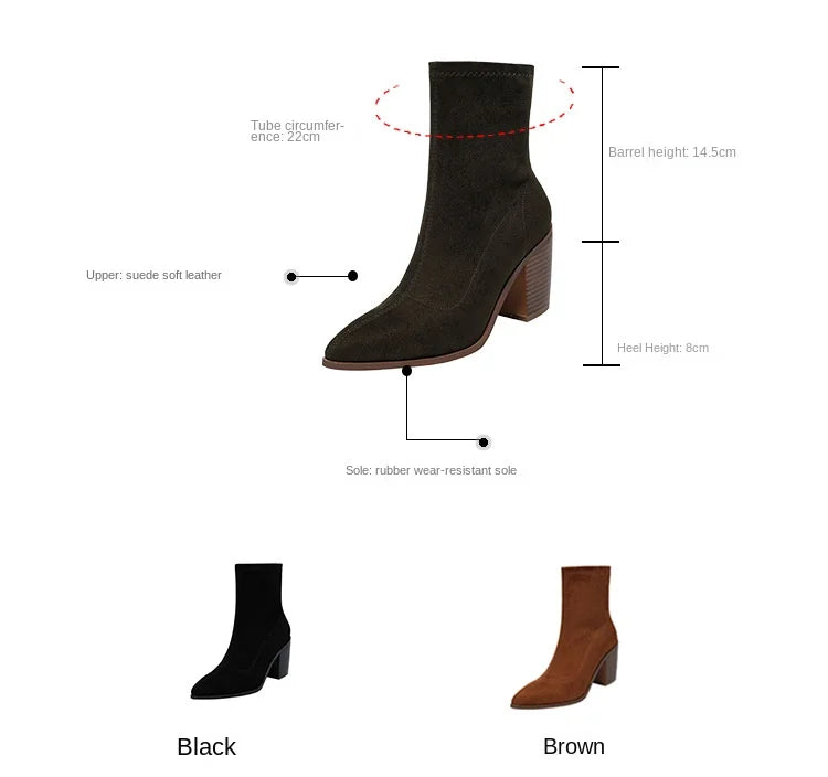 Autumn Women Modern Boots Office Lady Faux Suede Mid-calf Botas Woman Slip-on Pointed Toe Short Booties - SJB-DIAMOND ELITES
