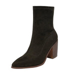 Autumn Women Modern Boots Office Lady Faux Suede Mid-calf Botas Woman Slip-on Pointed Toe Short Booties - SJB-DIAMOND ELITES
