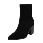Autumn Women Modern Boots Office Lady Faux Suede Mid-calf Botas Woman Slip-on Pointed Toe Short Booties - SJB-DIAMOND ELITES