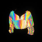 Women's Colorful Reflective Hooded Jacket Crop Top Pi-Mart
