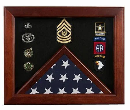 Military Flag medal display case, Mahogany wood for 3x5 flag grade finish The Military Gift Store