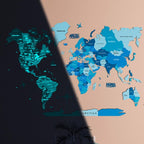 3D Luminous/Magnetic Colored Wooden World Map Azure Enjoy The Wood