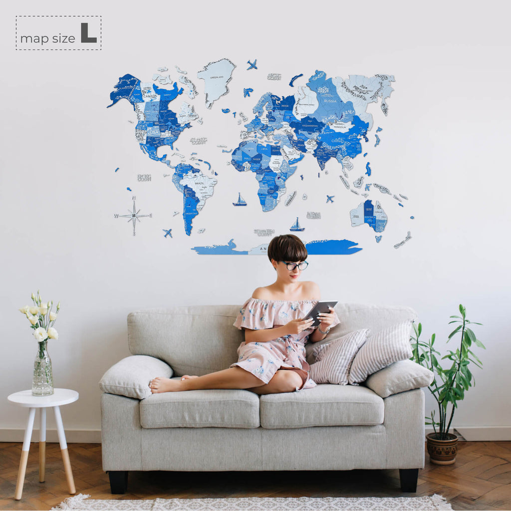 3D Wooden World Map Azure Enjoy The Wood