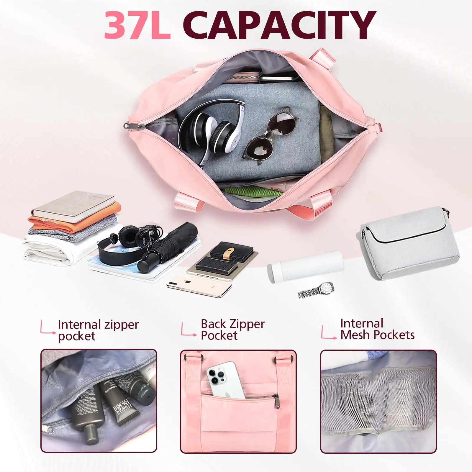 Coral Pink Waterproof Travel Duffle Pi-Mart