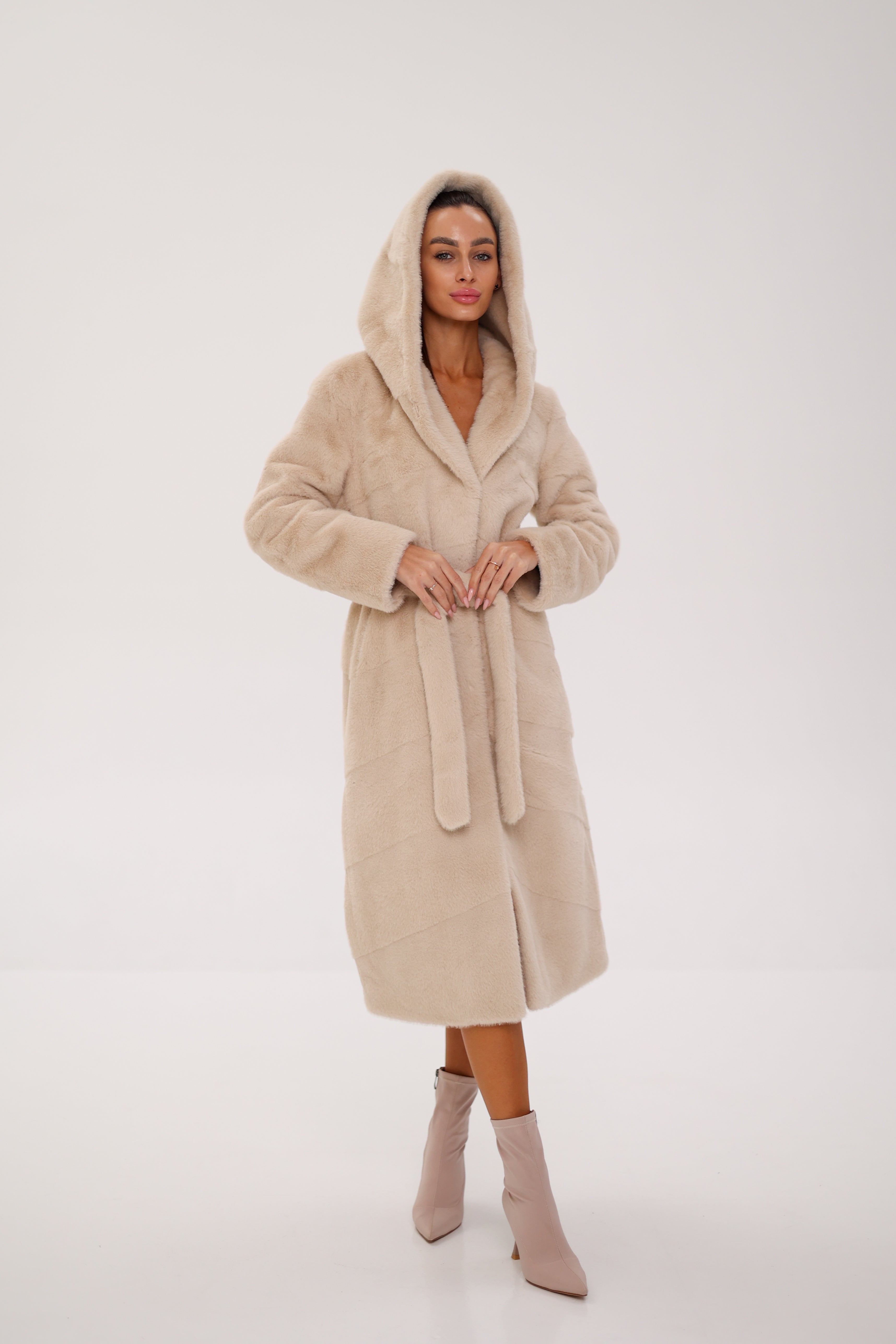 Faux Mink Effect Fur Hooded Coat - SJB-DIAMOND ELITES